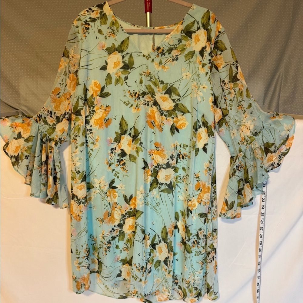 Calvin Klein Mint Green Floral Bell-Sleeve Tunic